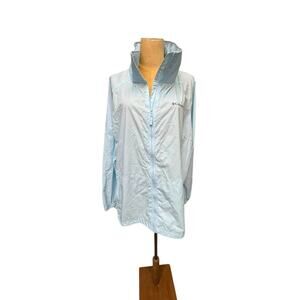 "COLUMBIA" Baby Blue Windbreaker Womens Jacket SZ 2X Zip Up 1 TINY‎ FAINT SPOT